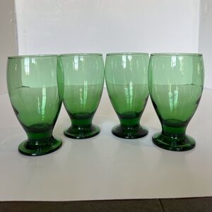Teardrop Emerald Green Pedestal Base Drinking Glasses Set of 4
